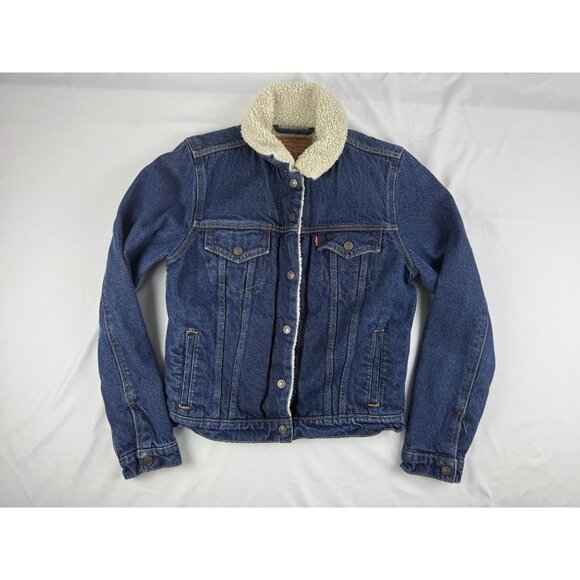 Levi's Jackets & Blazers - Levi’s Dark Wash Sherpa Lined Denim Trucker Jacket Blue Women’s Cotton Size S